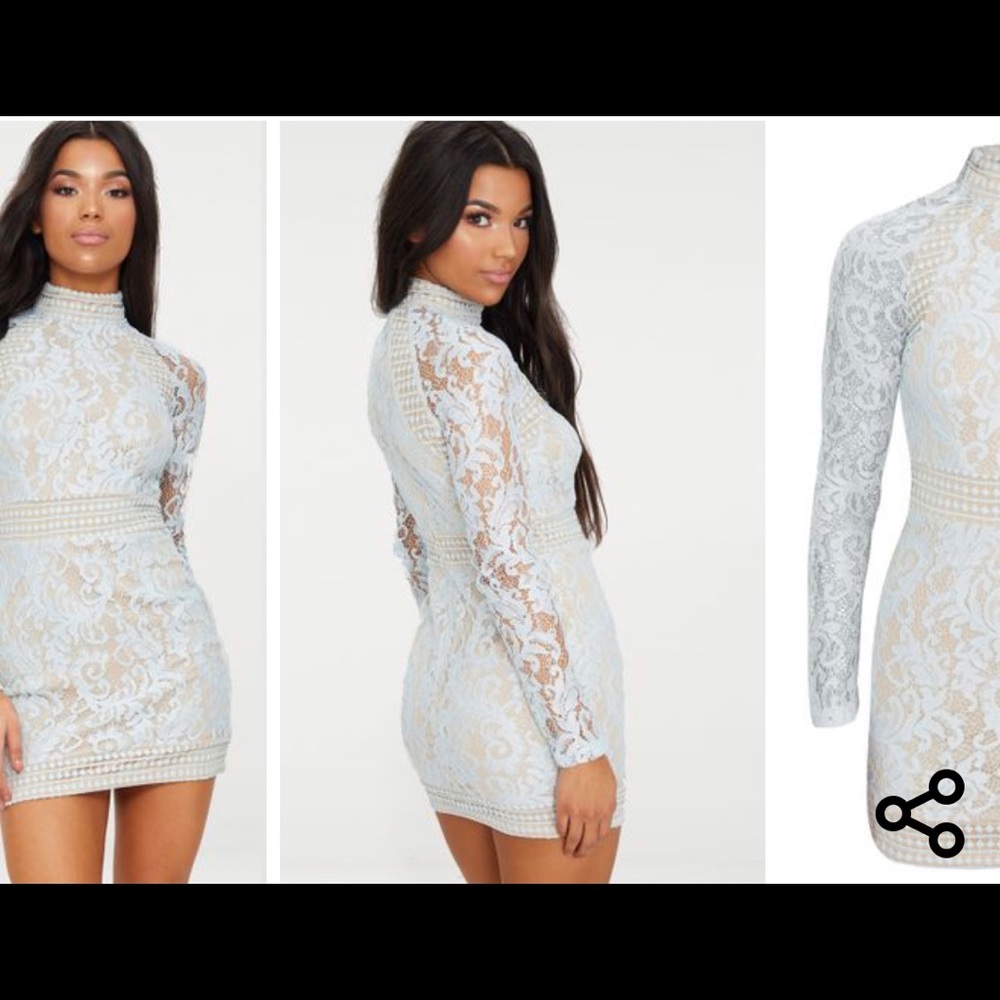 Isobel Dusty Blue Lace High Neck Bodycon Dress